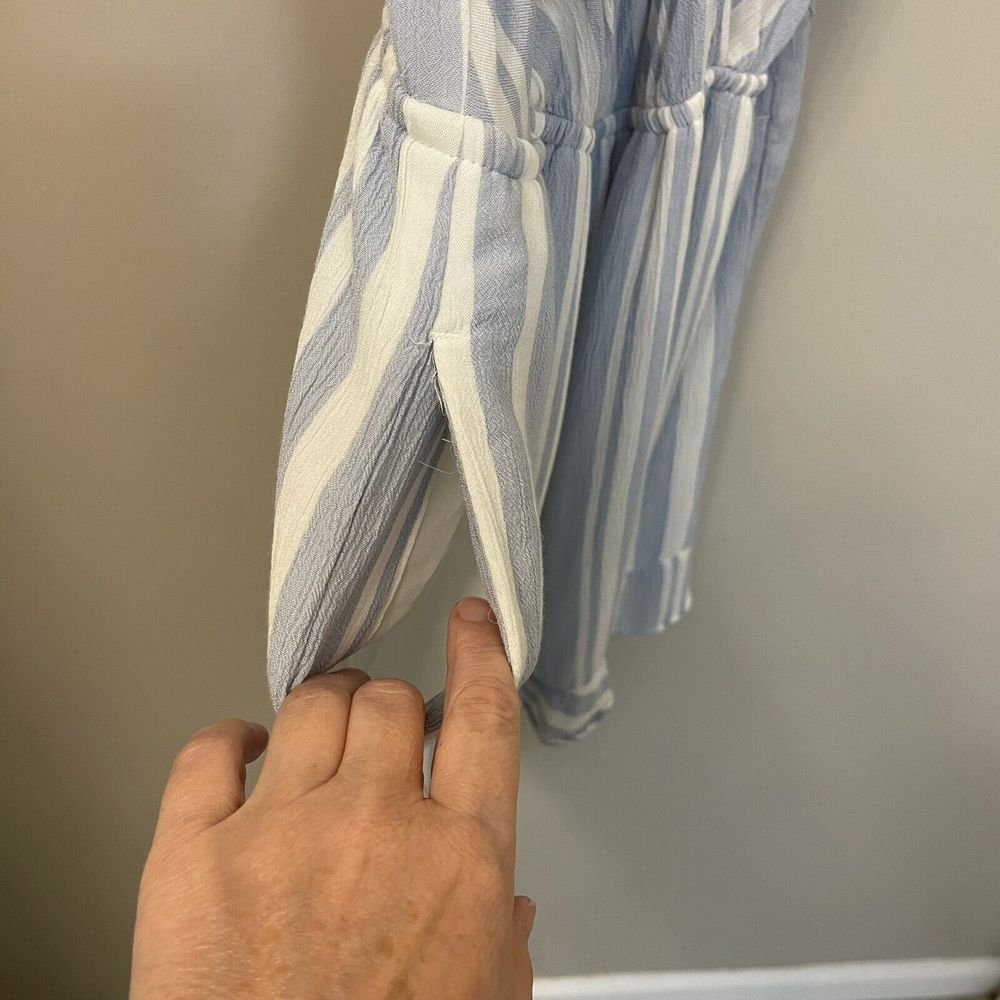 womens Large blue and white striped american eagle outfitters sleeveless romper - Picture 5 of 12